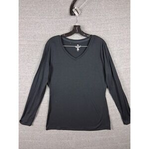 Segments Womens Shirt XL Black 100% Merino Wool Long Sleeve V Neck Baselayer